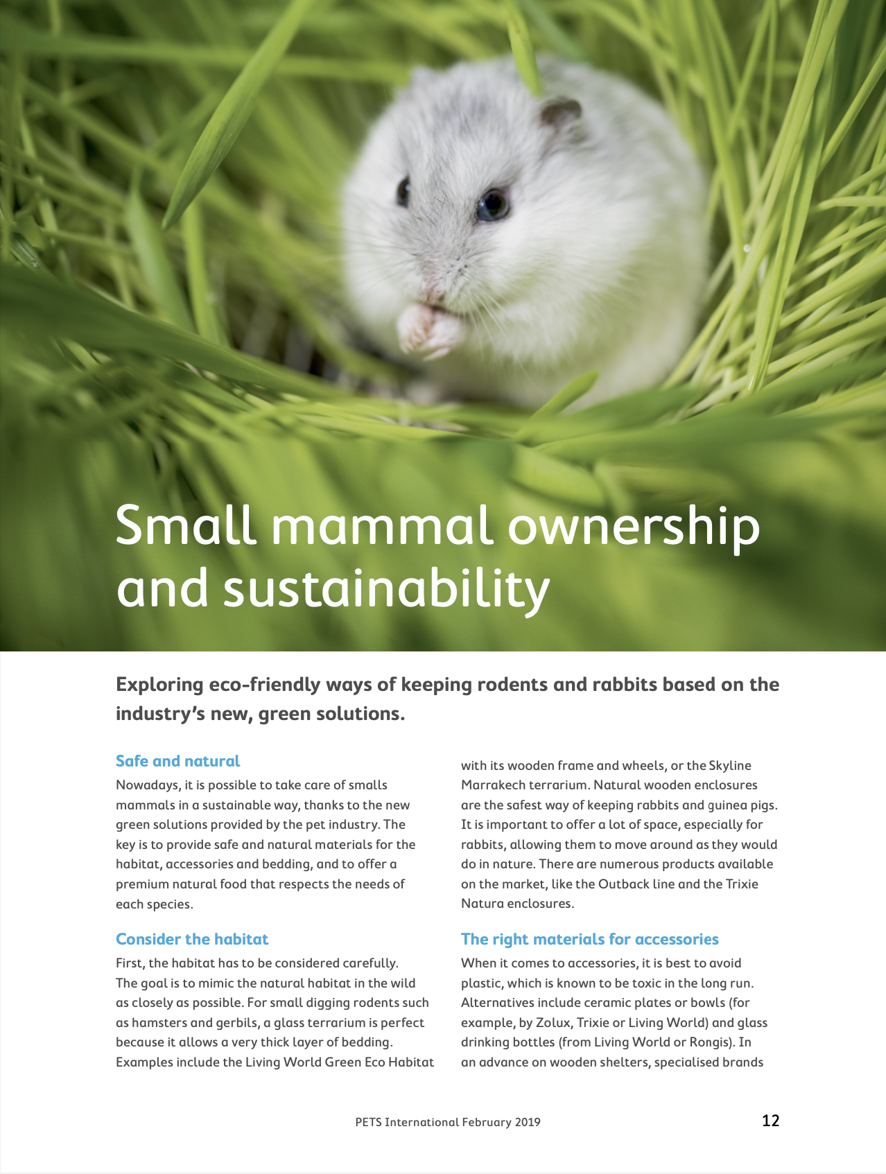 Small Mammal Ownership ad Sustainability, pet industry article by Marie-Sophie Germain