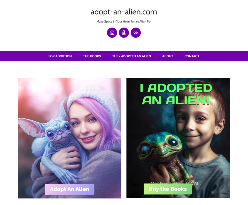 WordPress site Adopt An Alien by Marie-Sophie Germain