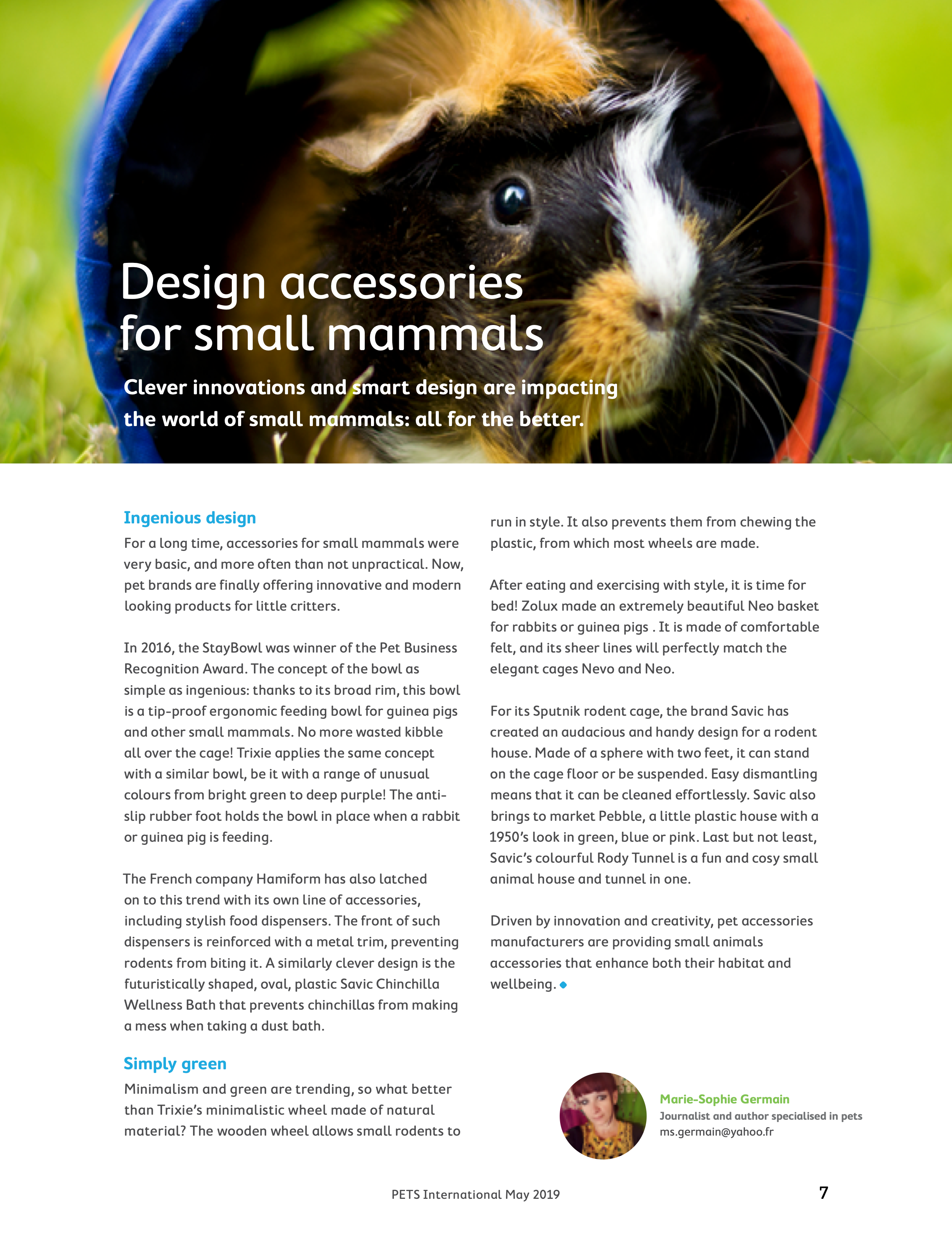 Design accessories for small mammals - pet industry article by Marie-Sophie Germain.
